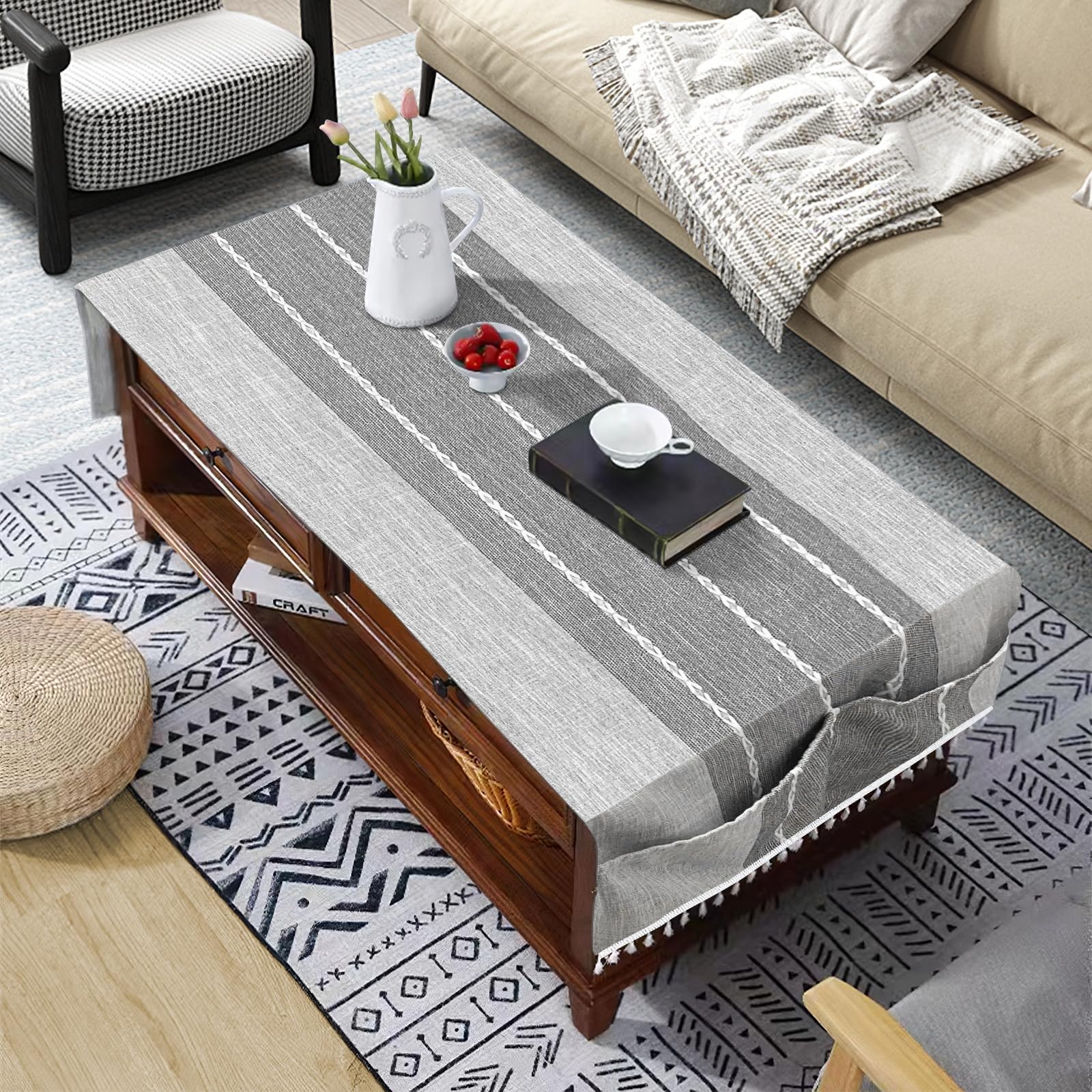 mantel bzvystux para mesa centro con bolsillos y borlas, caída elegante