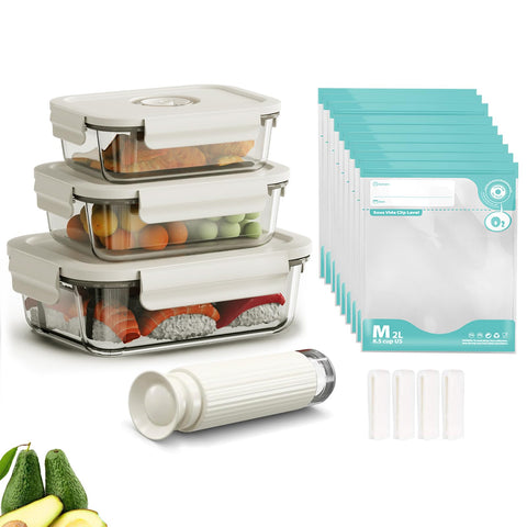 Cabibox frascos de vidrio sellados 3 piezas para almacenamiento al vacío y frescura prolongada.