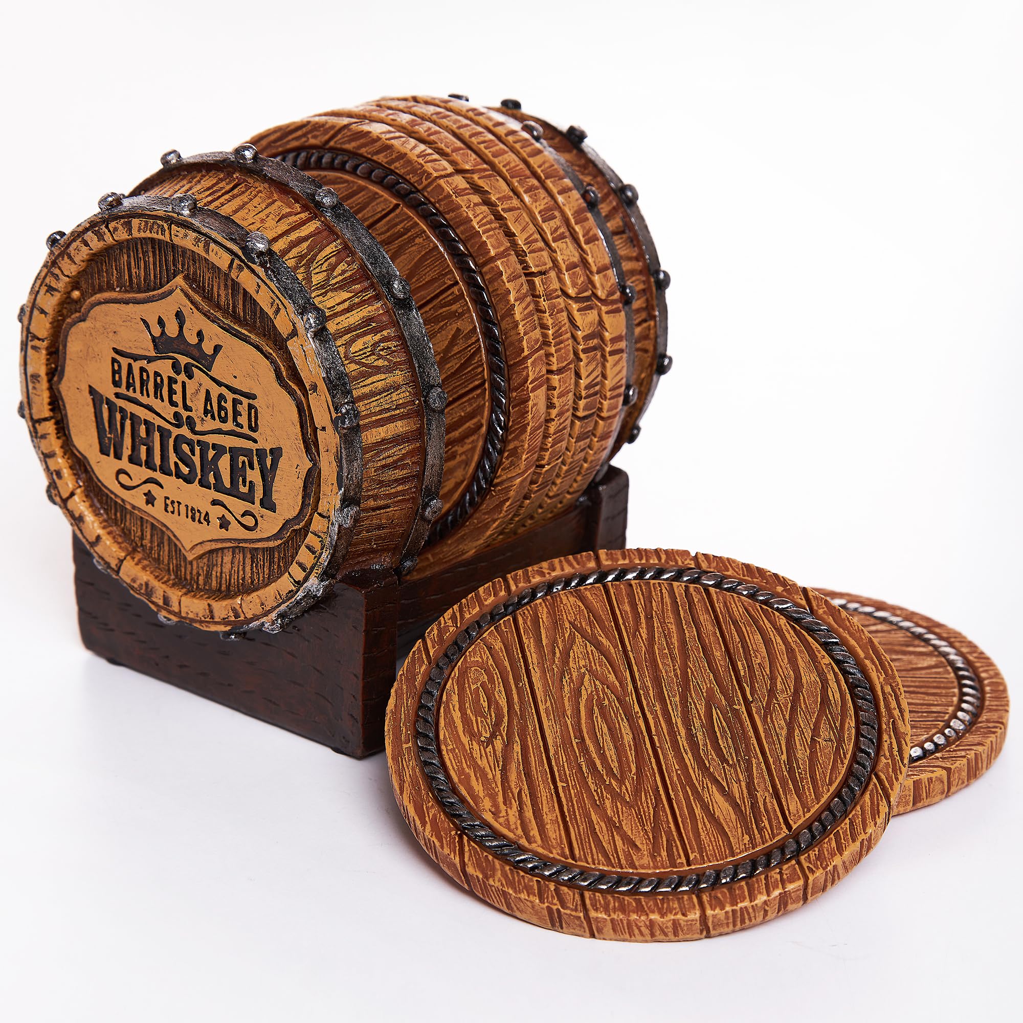 Cabin Obsession conjunto-6-posavasos muestra estilo rústico para tu bar.