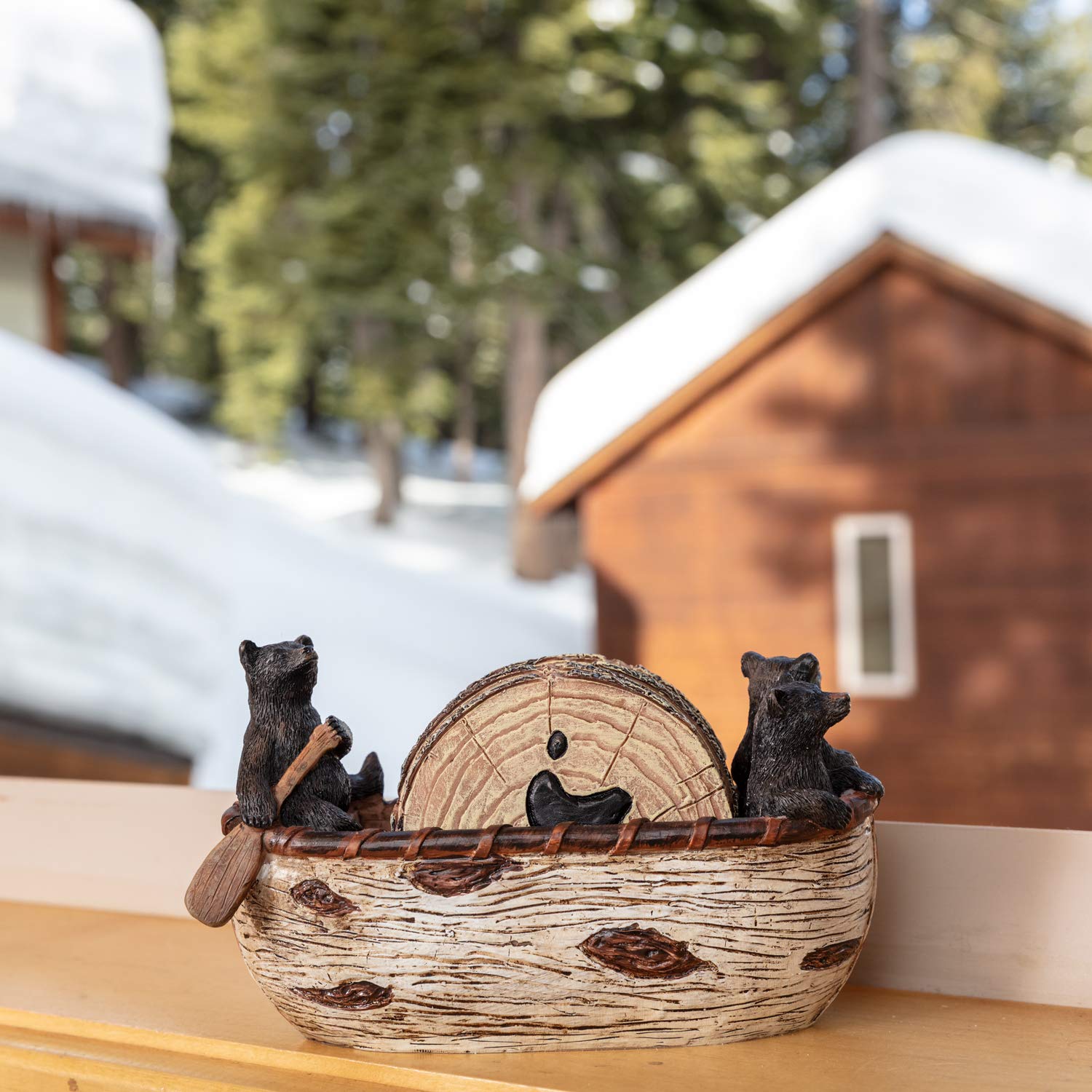 Cabin Obsession posavasos con oso embarcado, estilo cabaña