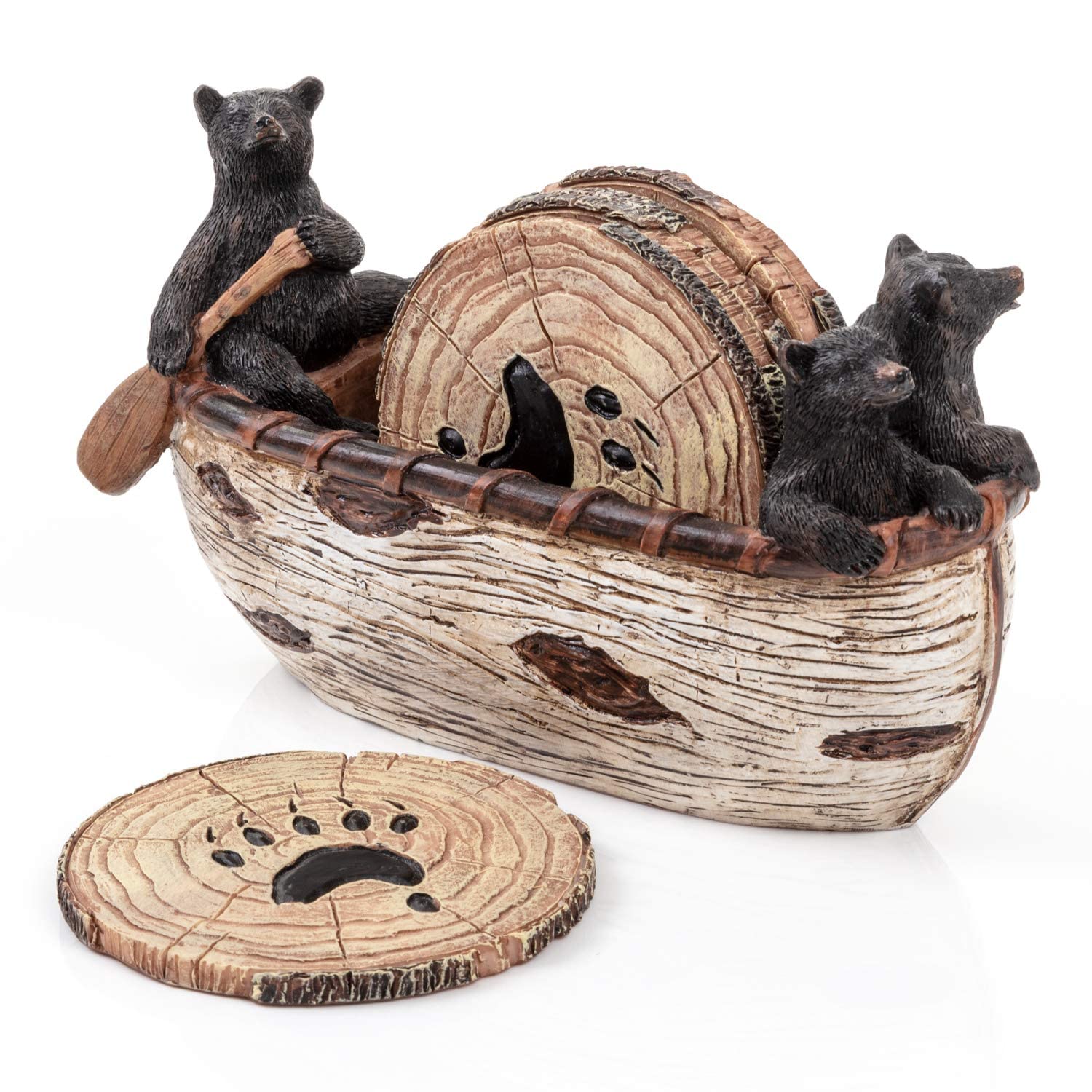Cabin Obsession posavasos oso negro en canoa, hecho a mano para mesas