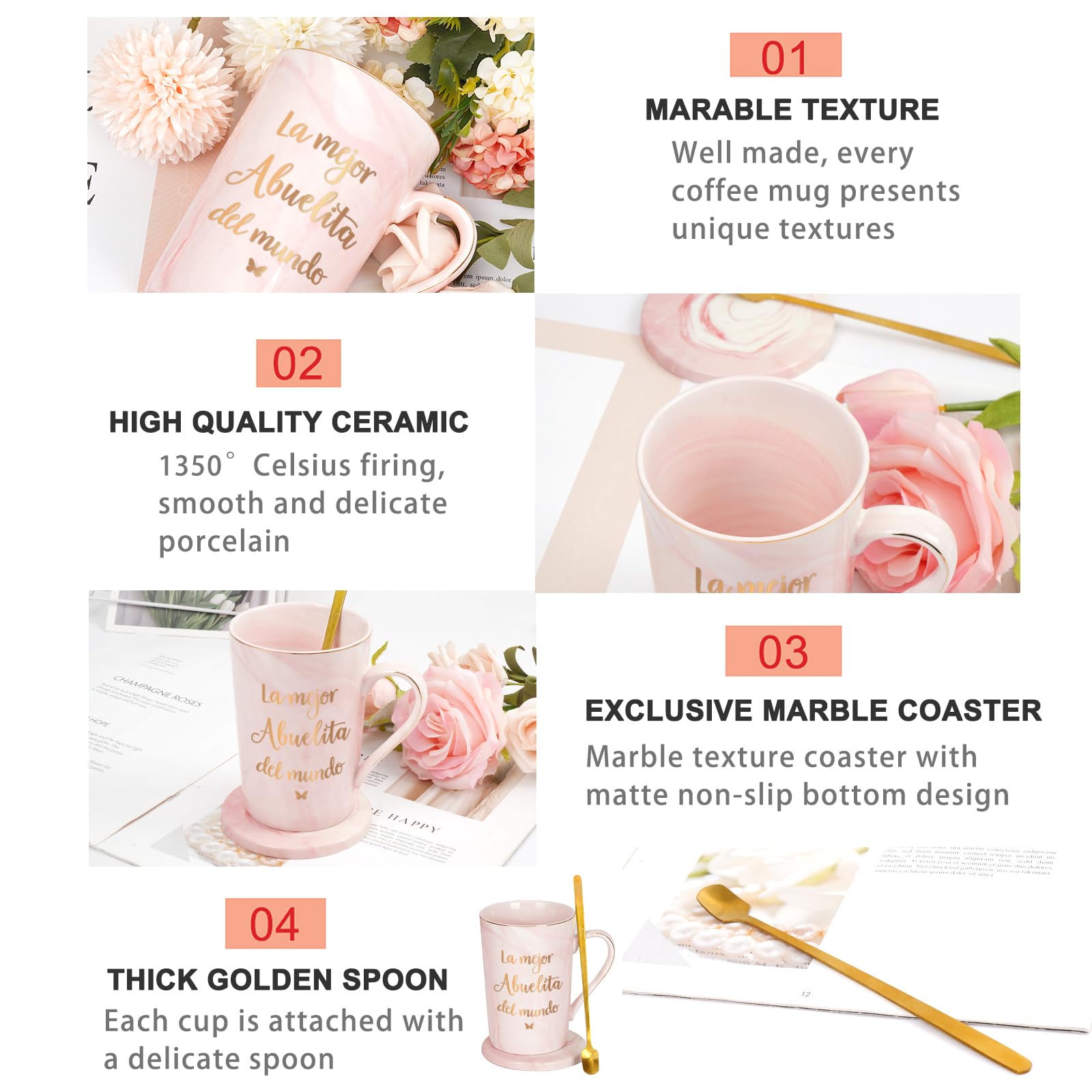Diseño rosa marmolado Cabtnca, taza Abuelita con textura elegante