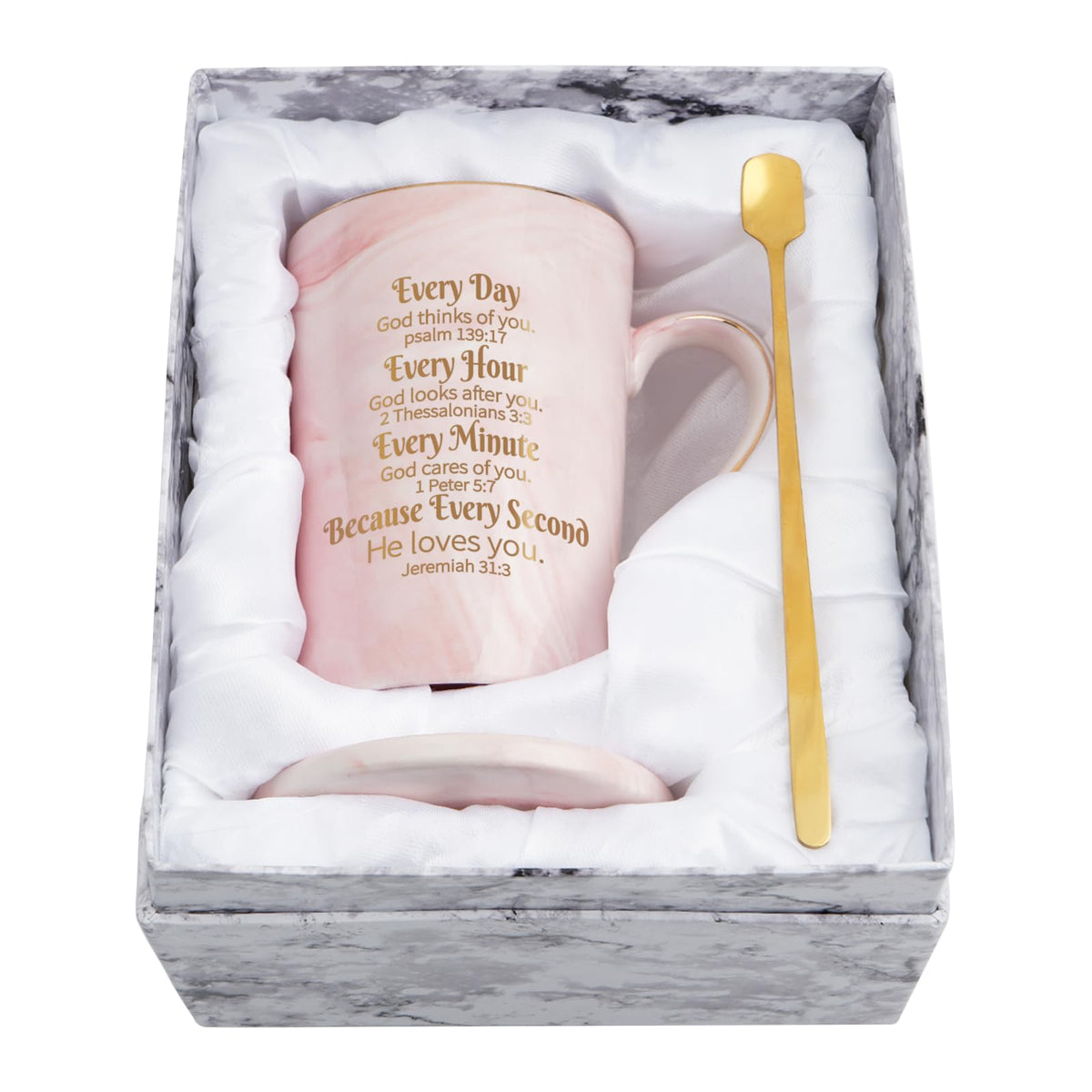 Taza cristiana Cabtnca rosa 14oz para comenzar el día con inspiración.