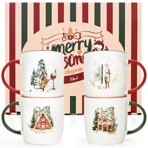 Taza Cabtnca con casas navideñas, ideal como regalo festivo.