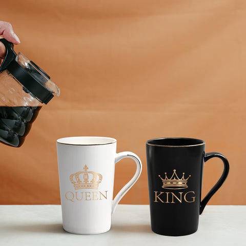 Cabtnca tazas rey y reina 14oz, mango ergonómico para un agarre cómodo