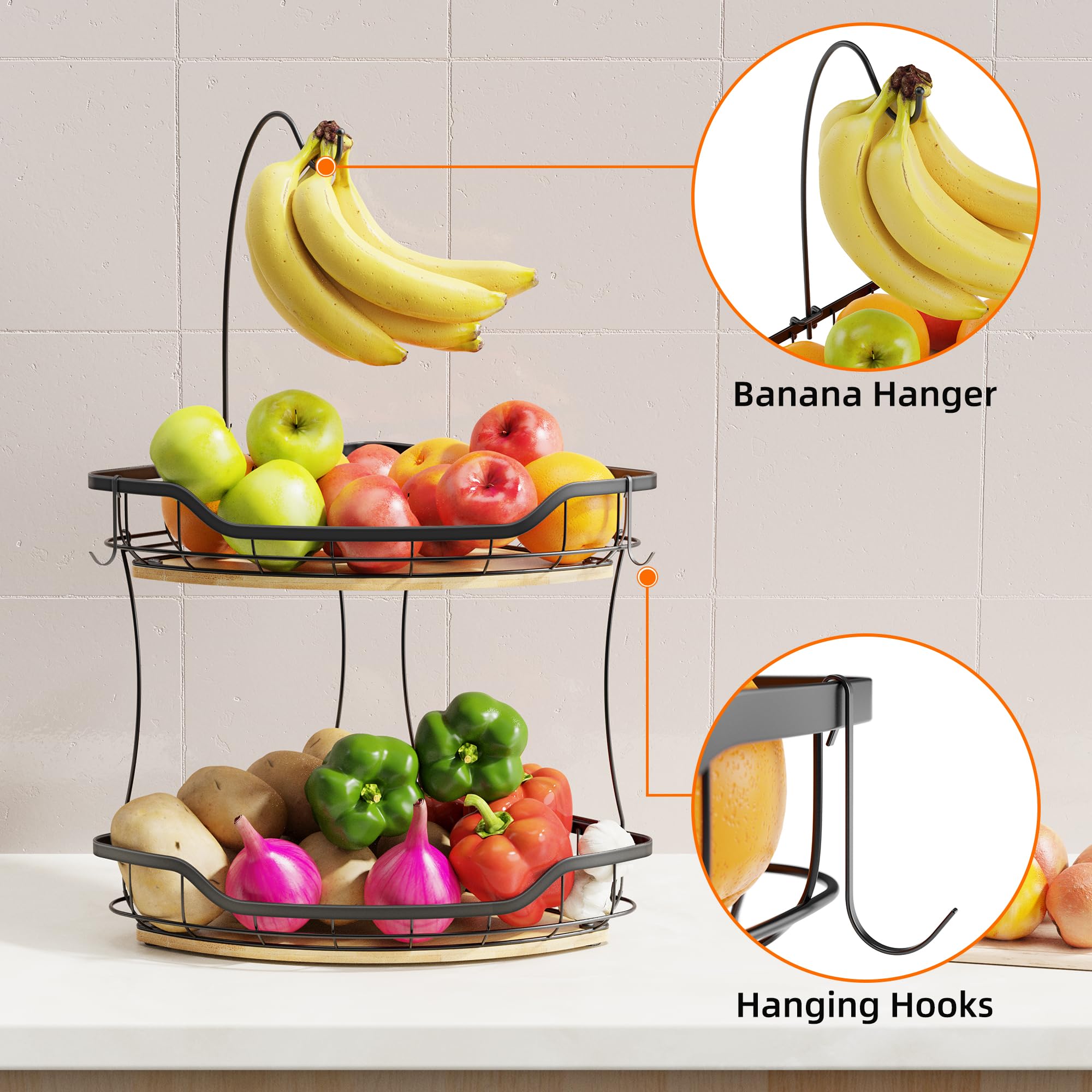 CACHOLIV bandeja de fruta negro mate para isla de cocina.