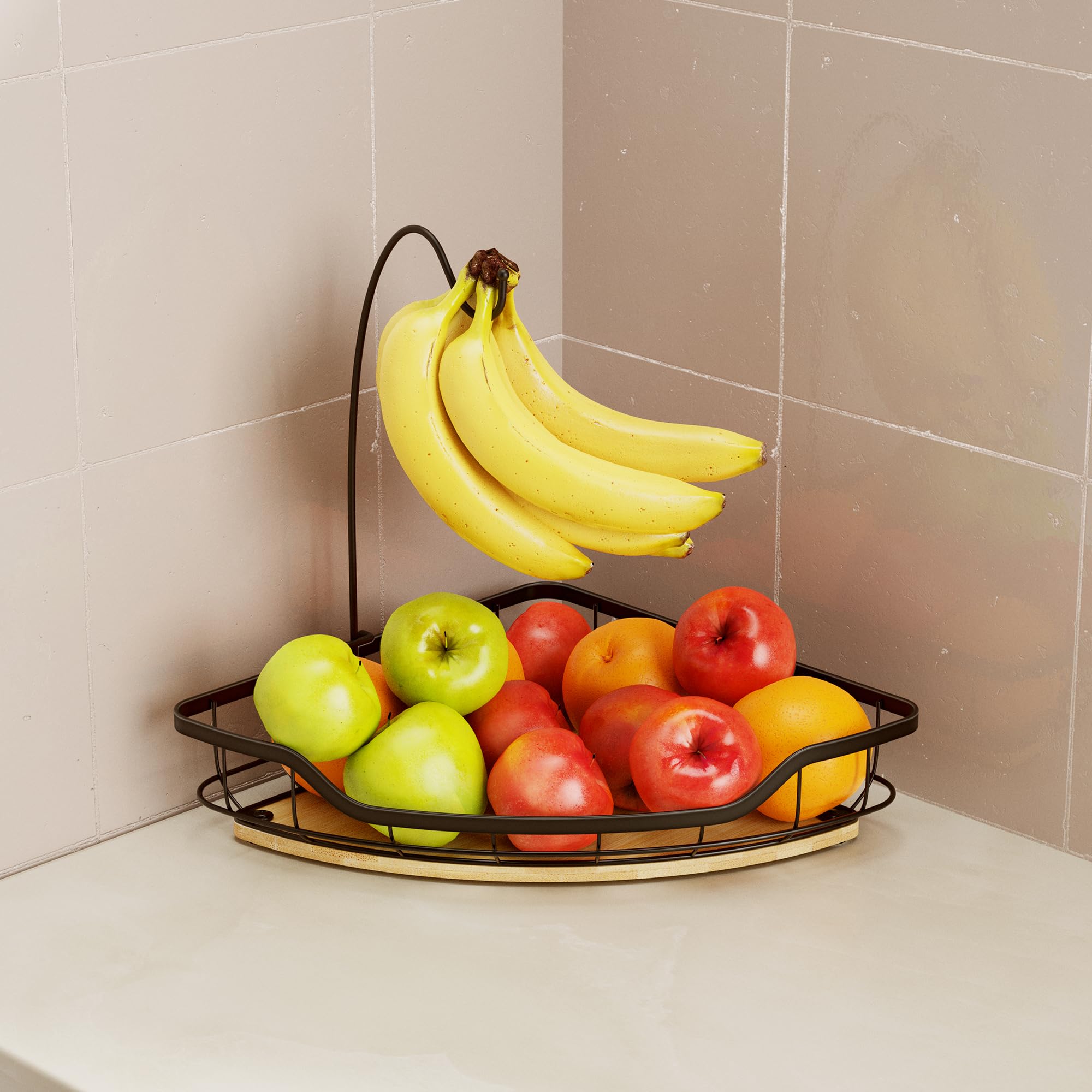 Cacholiv cesta de fruta con base de bambú mantiene frutas y verduras al alcance.