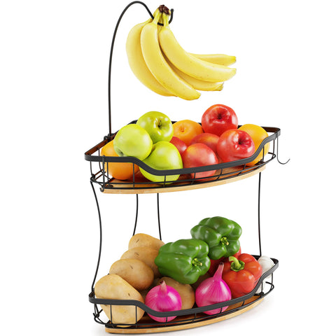 CACHOLIV dos niveles de fruta con base de bambú para encimera ordenada.