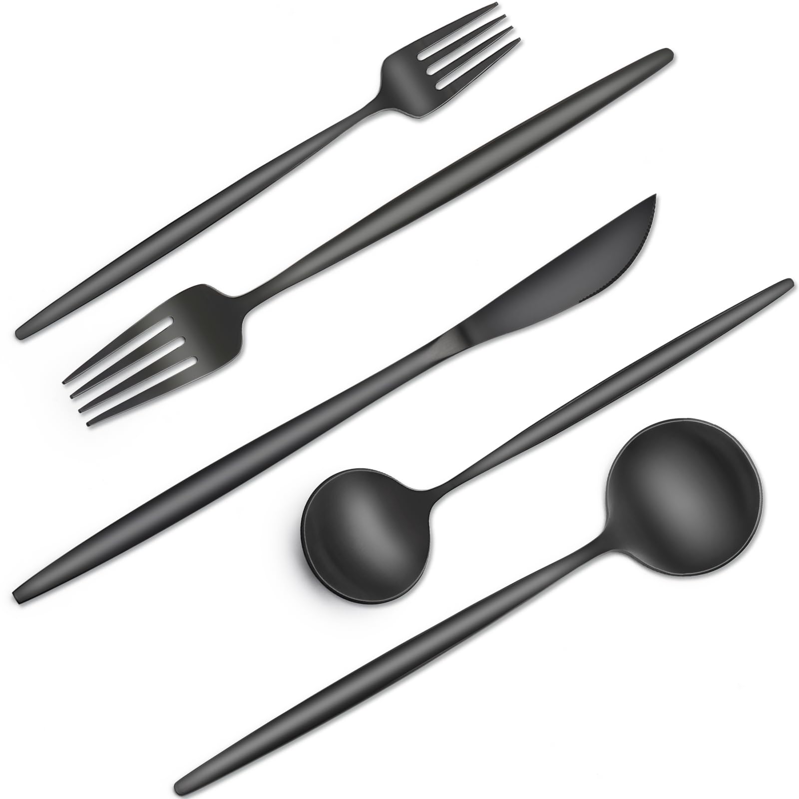 CACOLES juego cubiertos negro para 8, diseño elegante para comidas diarias.