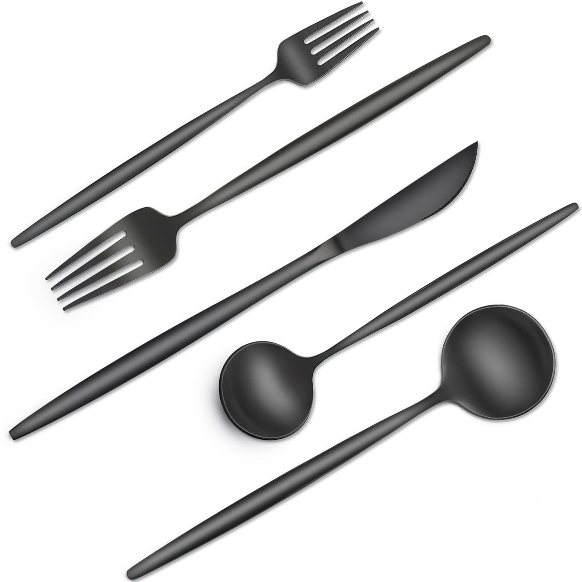 CACOLES juego cubiertos negro para 8, diseño elegante para comidas diarias.