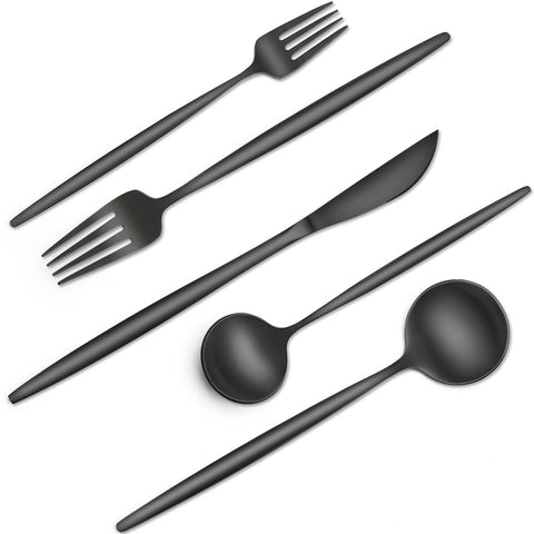 CACOLES juego cubiertos negro para 8, diseño elegante para comidas diarias.