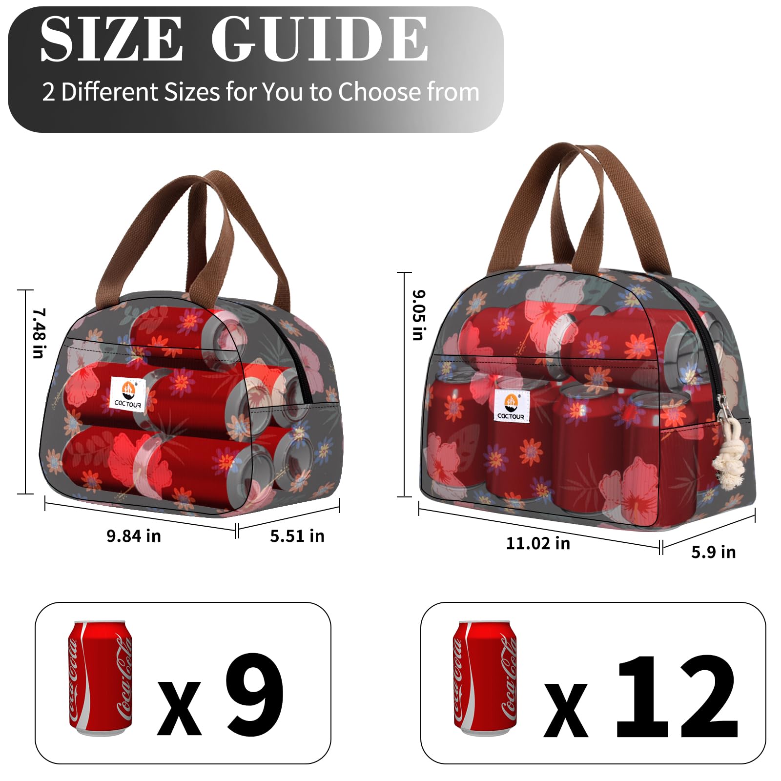 CaCTOUR bolsa de almuerzo grande, bolsillo frontal práctico para llaves y accesorios.