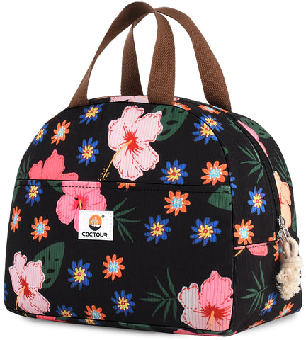 CaCTOUR bolsa de almuerzo grande con exterior de pana floral, ideal para llevar comida al trabajo.