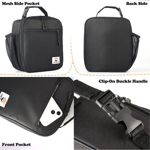 CaCTOUR lonchera negra, dimensiones compactas para bolso o mochila.