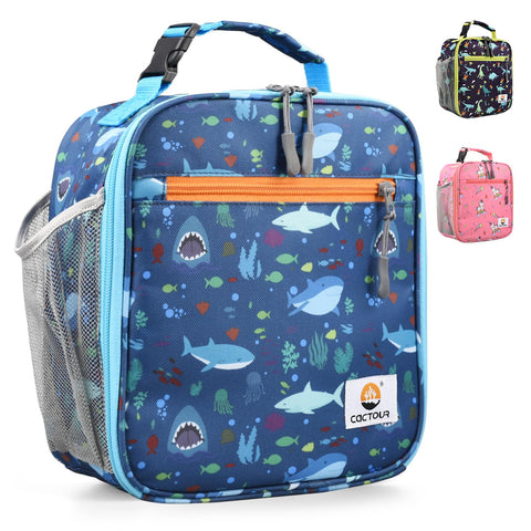 CaCTOUR Lunch Box Kids Shark, vista frontal, ideal para mantener la comida fresca en la escuela.
