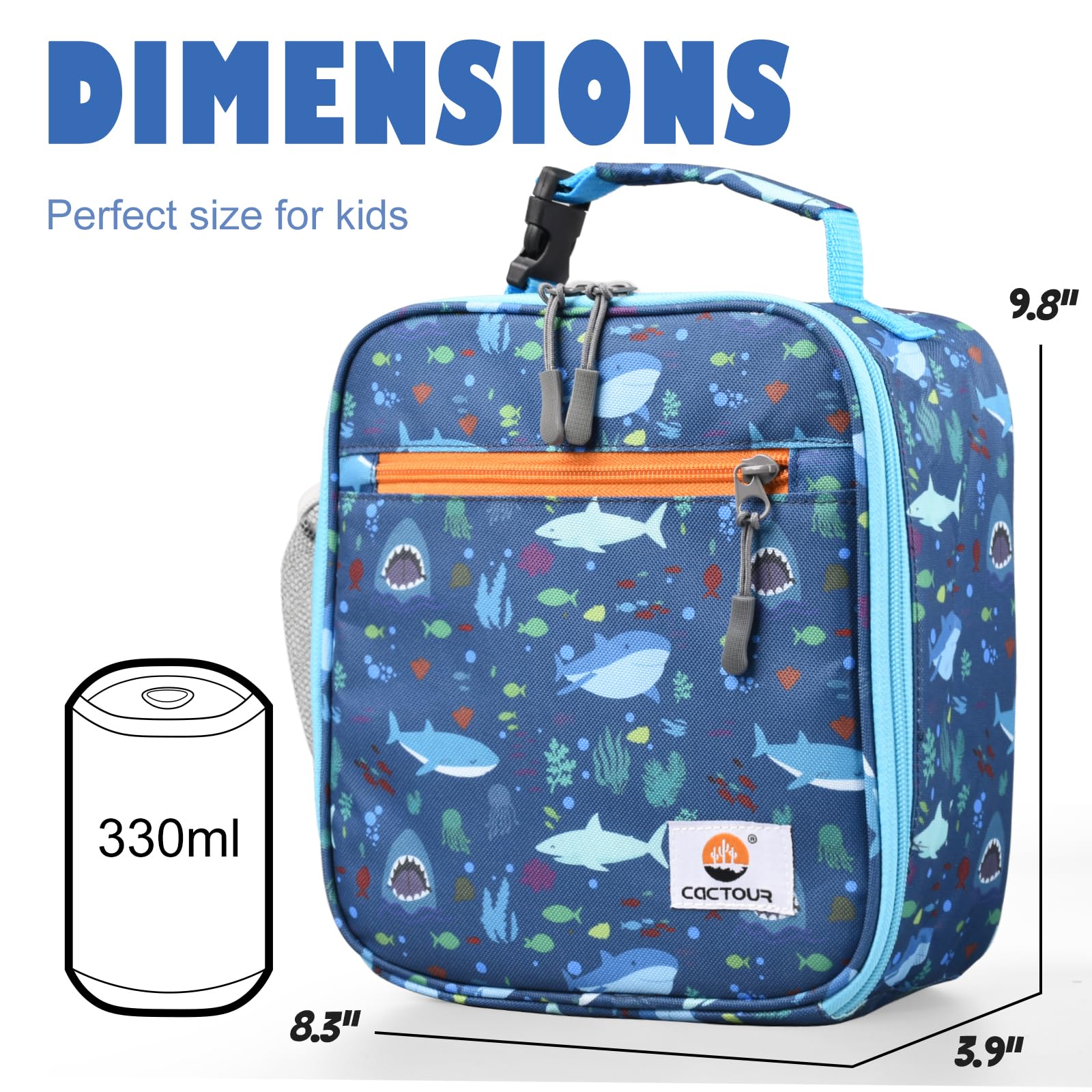 CaCTOUR Lunch Box Kids Shark, interior amplio para meriendas y bocadillos.