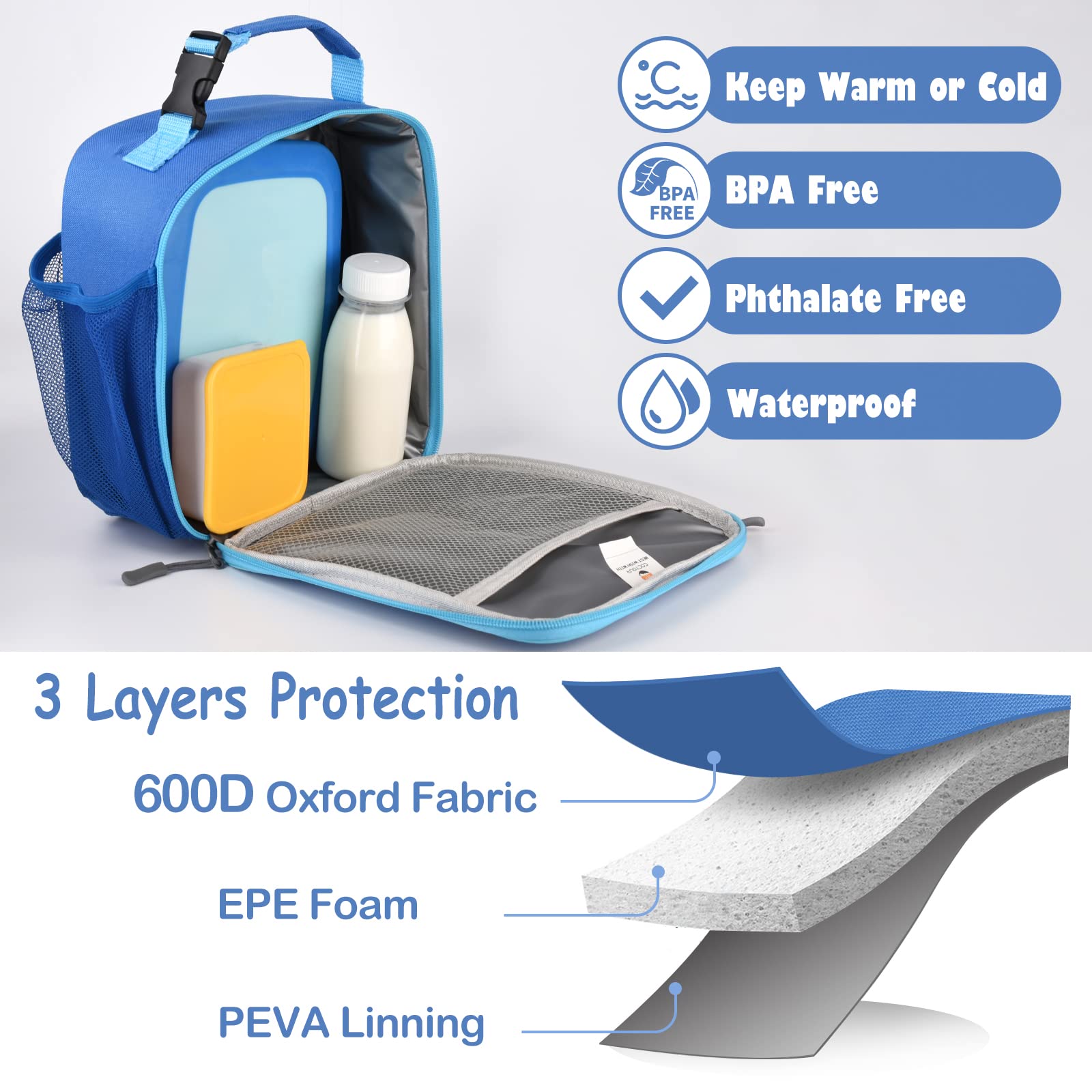 CaCTOUR Lunch Box para niños, asa desmontable para llevar con la mochila.