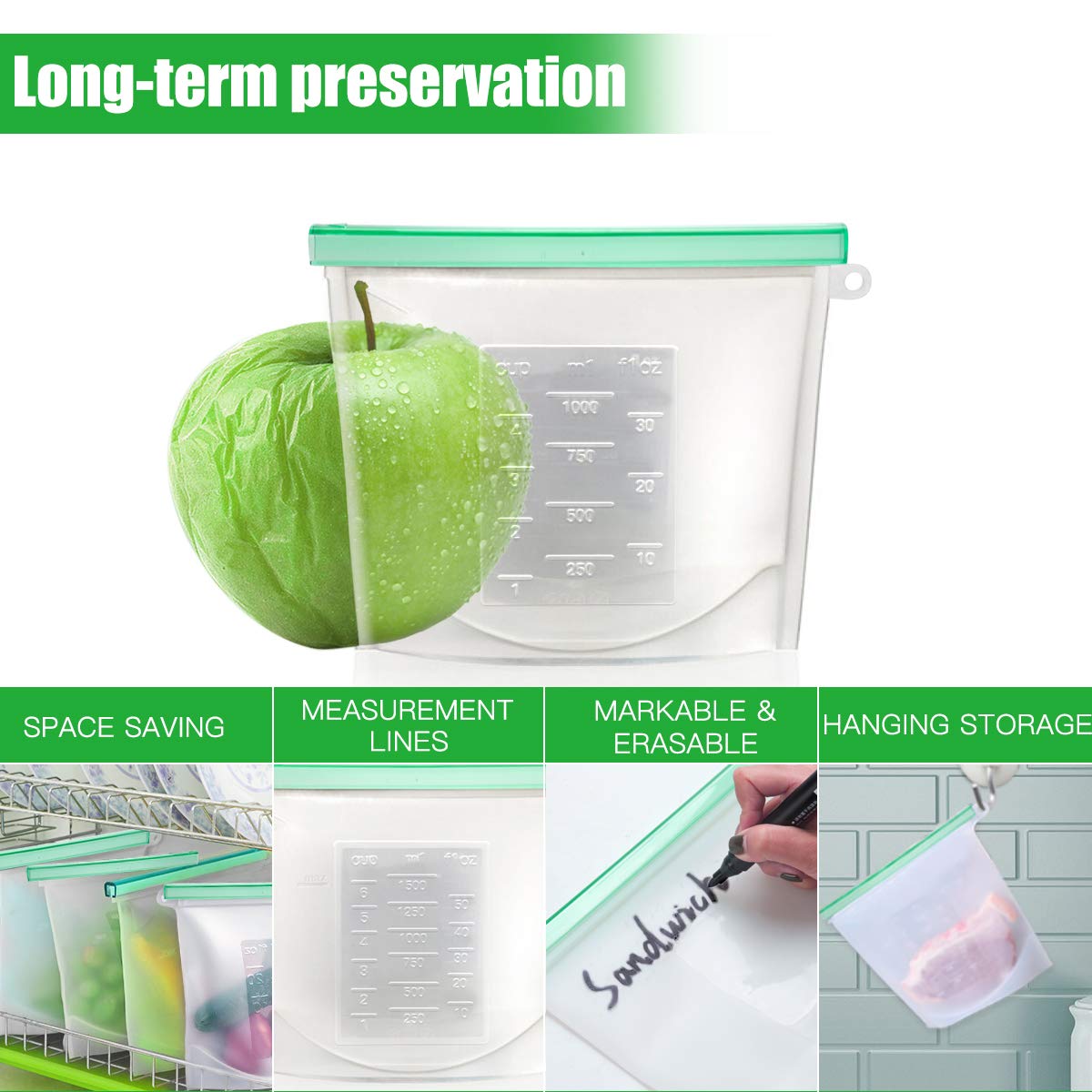 Cadrim bolsa de silicona mediana para marinar y conservar sabores sin fugas.