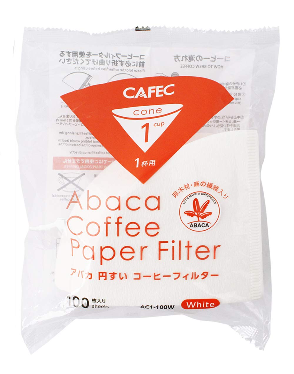 CAFEC filtro conico de abaca, 100 piezas, para café de especialidad.