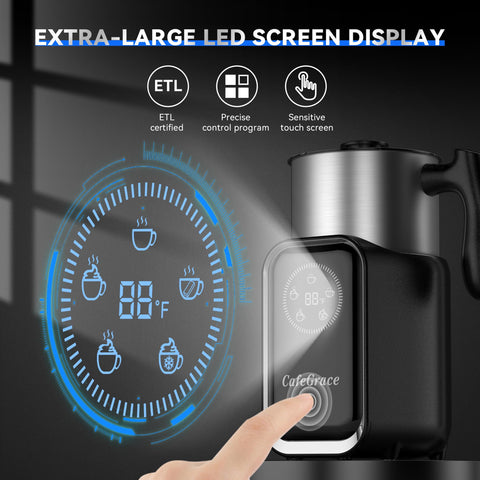 CafeGrace espumador-leche 5-en-1, calentamiento 360°, leche caliente de forma rápida