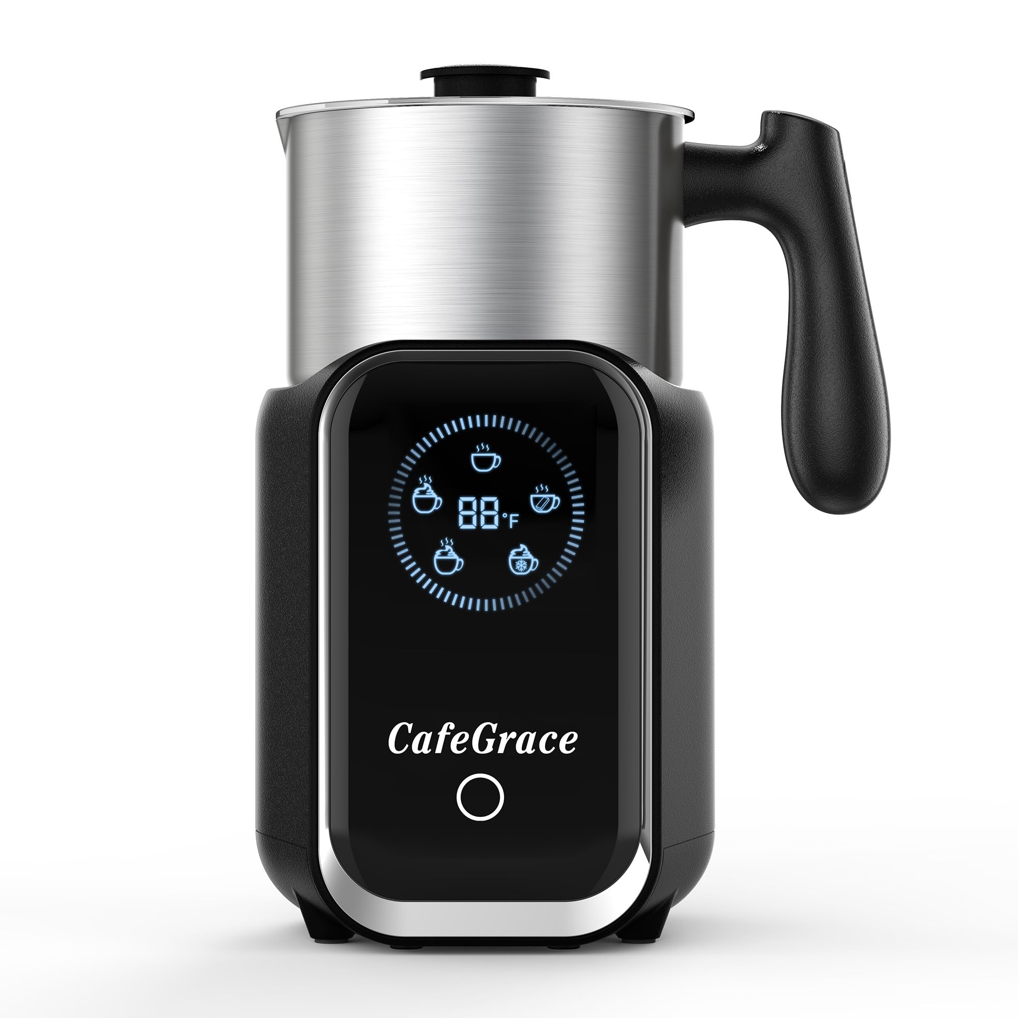 CafeGrace espumador-leche 5-en-1 frontal con pantalla, ideal para espuma perfecta