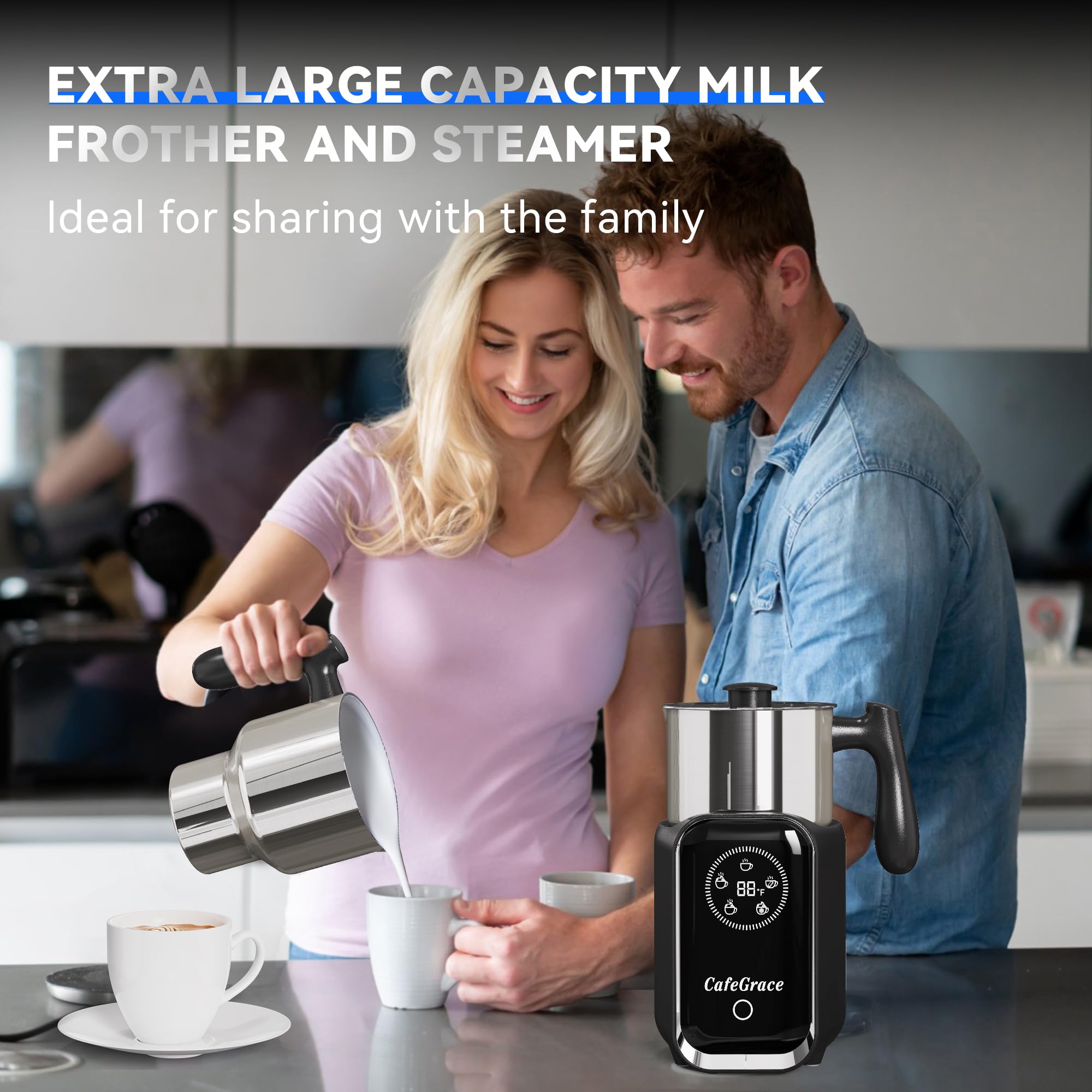 CafeGrace espumador-leche 5-en-1, uso doméstico sencillo gracias al control táctil