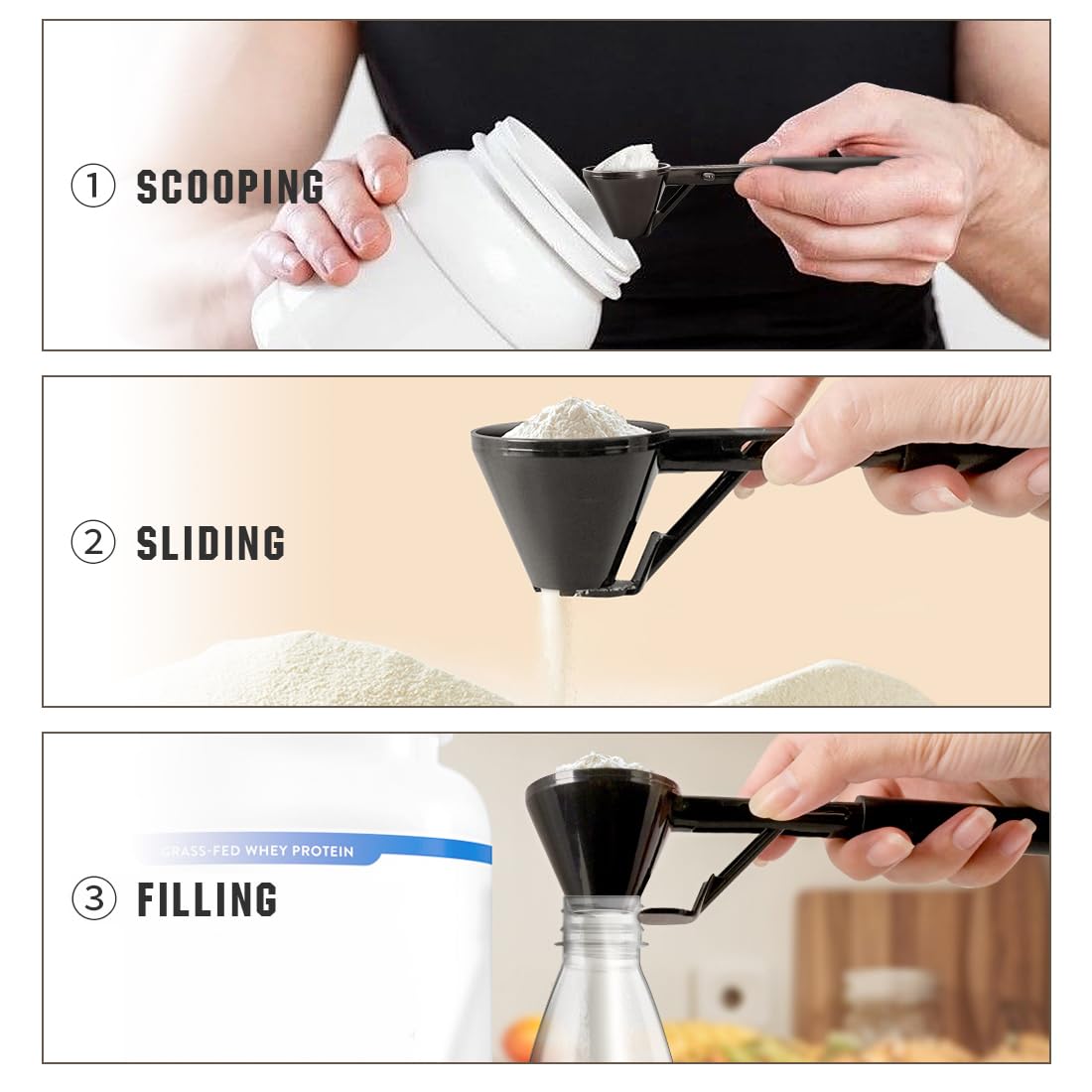 Cucharón alargado CAFEMASY facilita tomar polvo desde el recipiente.