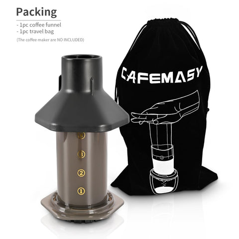 CAFEMASY embudo guía el café molido hacia la cámara Aeropress.