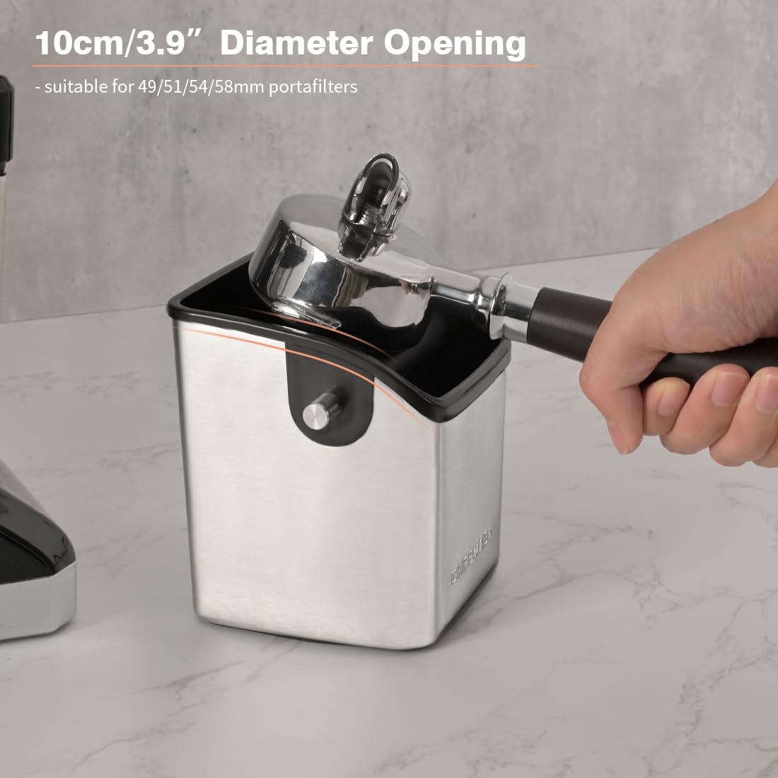 CAFEMASY Caja de golpes, revestimiento-inoxidable para mayor durabilidad.