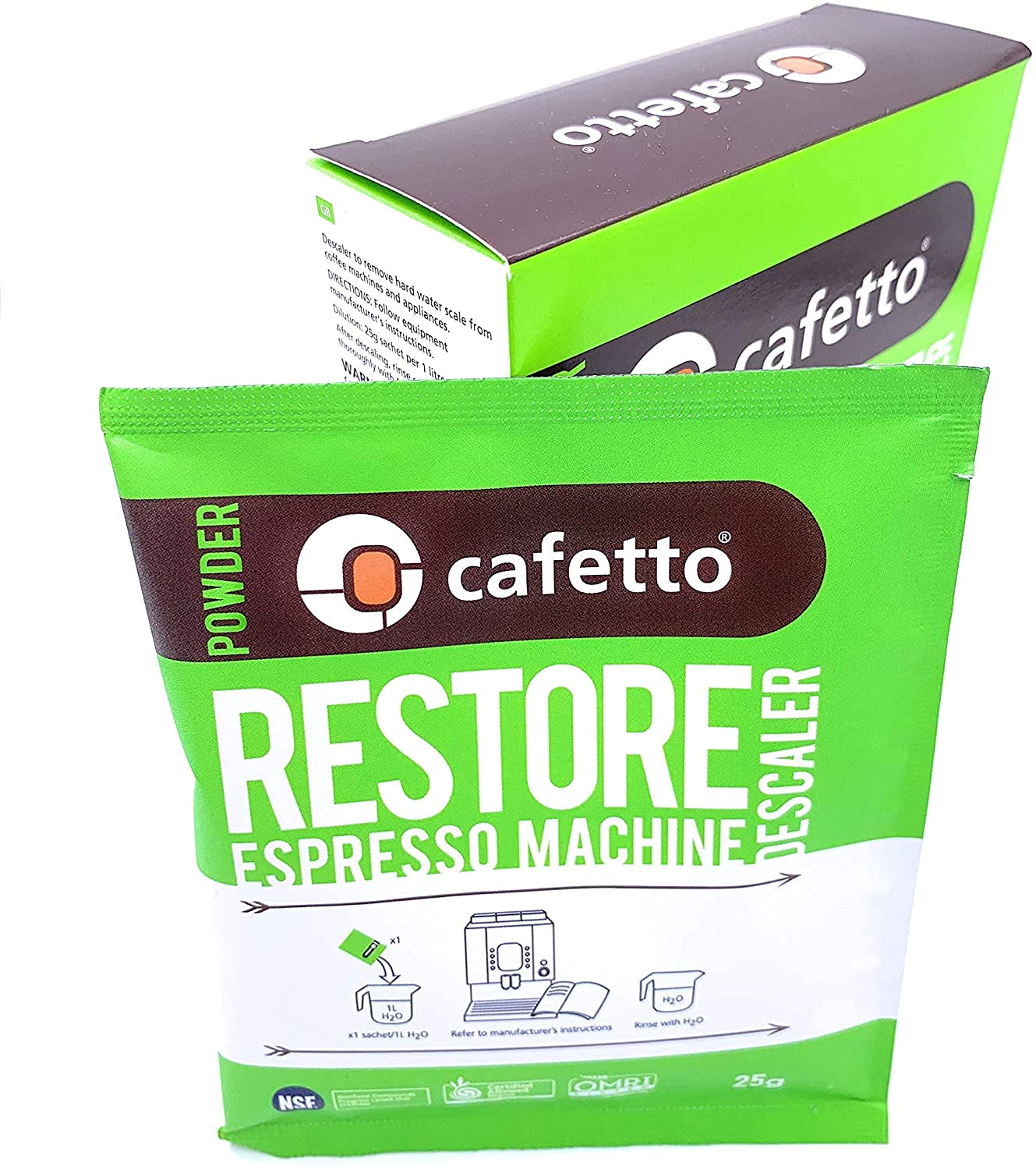 Cafetto Restore: mezcla de ácidos orgánicos certificados para desincrustar sin residuos.
