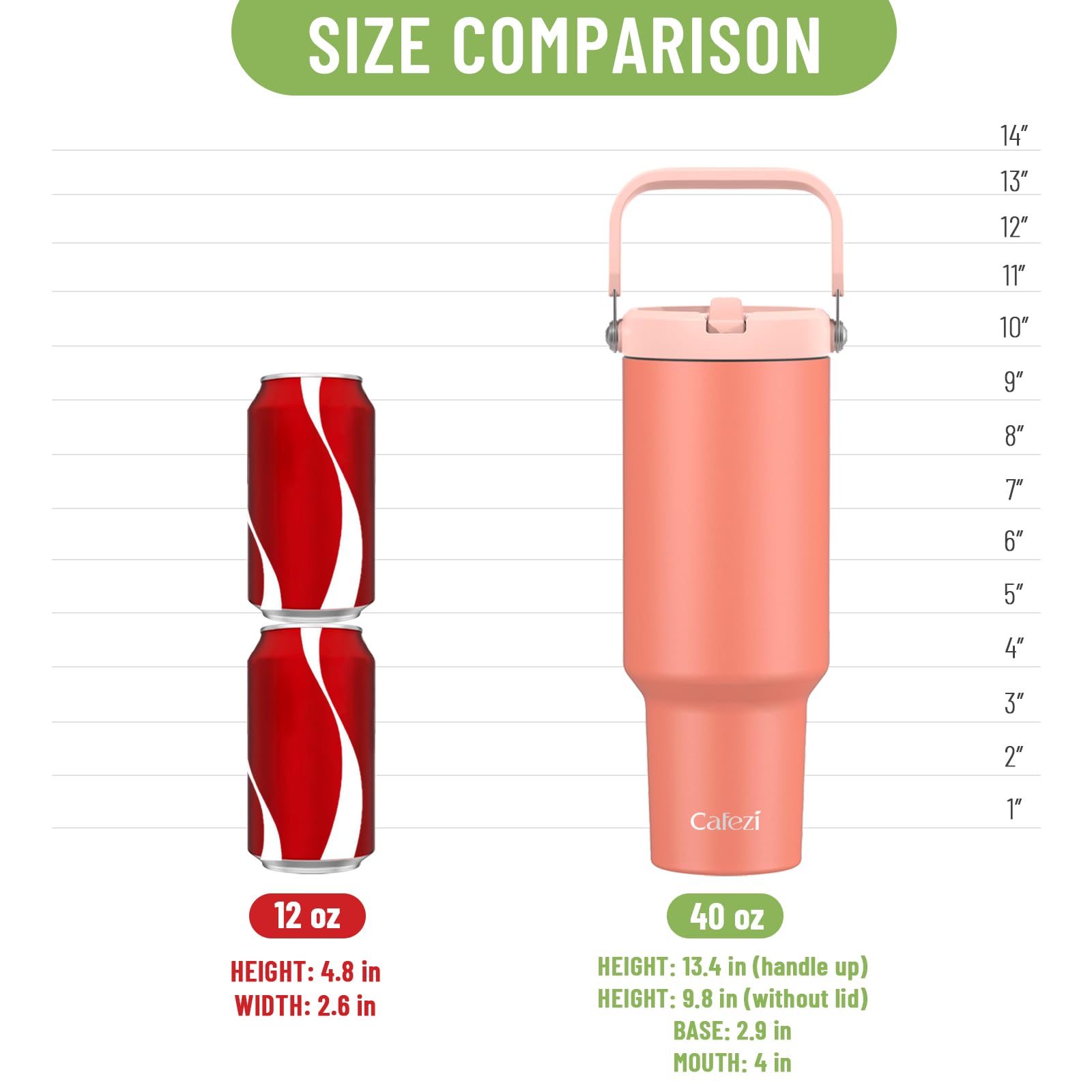 Cafezi 40 onzas tumbler compatibilidad portavasos cabe en portavasos estándar