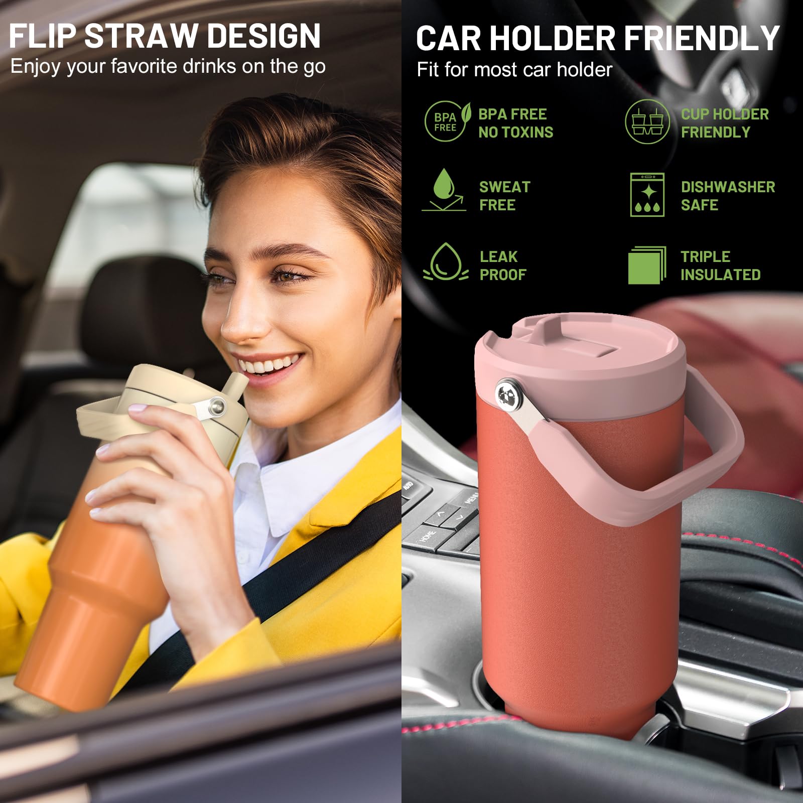 Cafezi 40 onzas tumbler tapa pajilla plegable permite sorber sin derrames