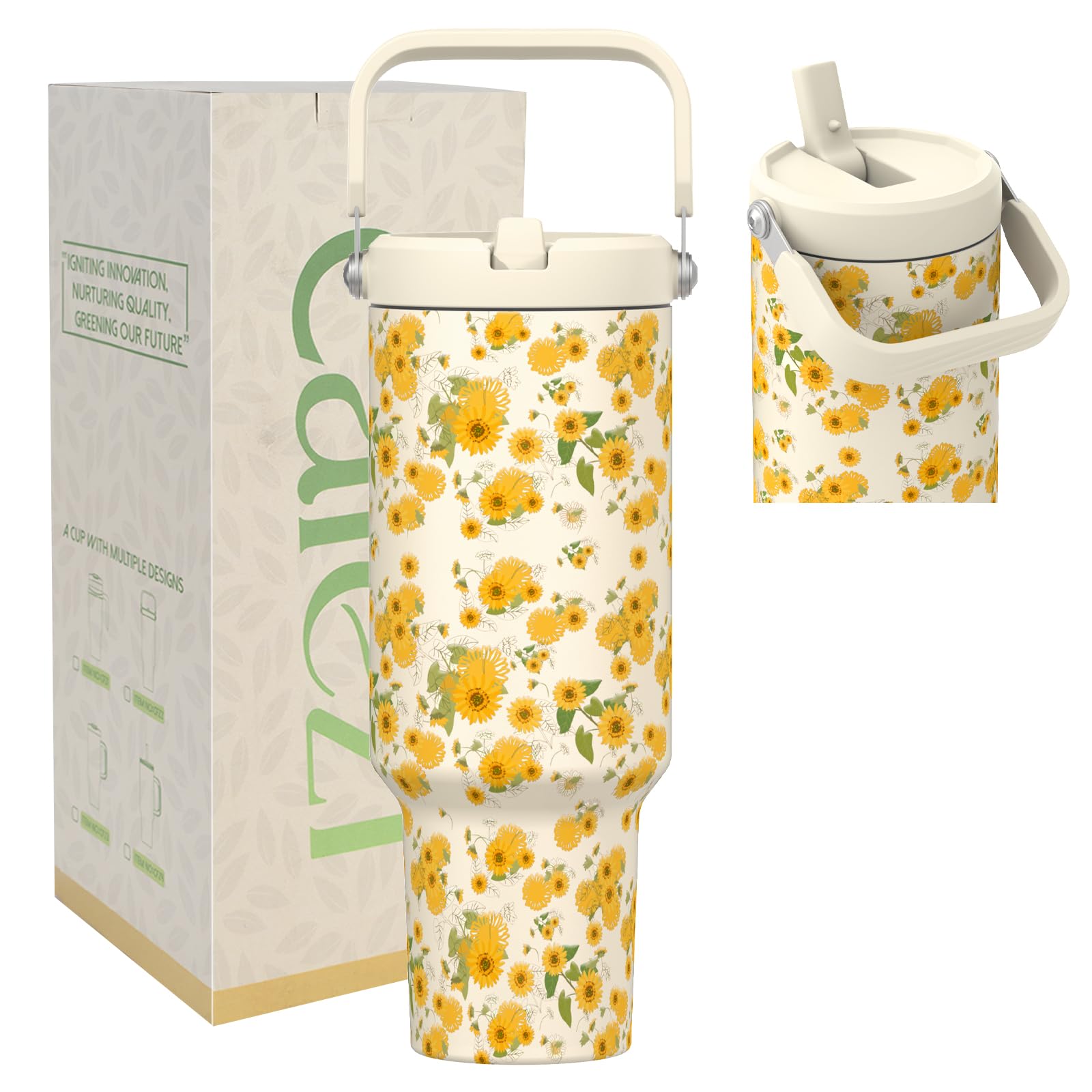 Cafezi tumbler 40oz con asa y pajilla, cómodo para llevar y beber en movimiento.