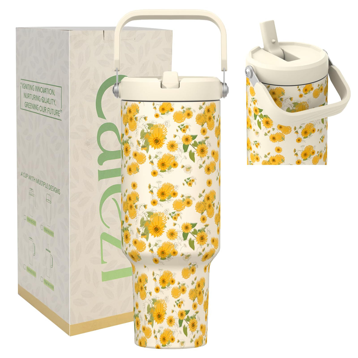 Cafezi tumbler 40oz con asa y pajilla, cómodo para llevar y beber en movimiento.