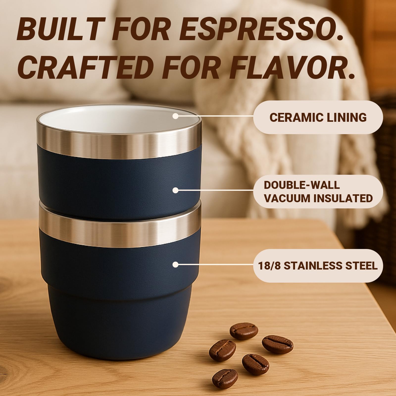 Vaso Cafezi espresso con doble pared de acero inoxidable mantiene el calor