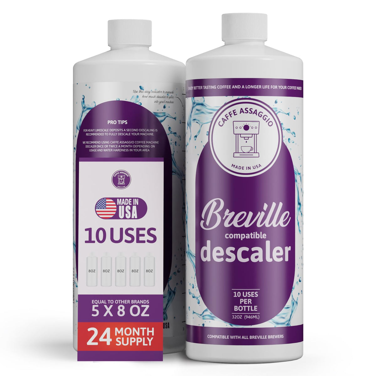 Caffe Assaggio Descalcificador Breville: botella mostrando la solución para desincrustar tu Breville.