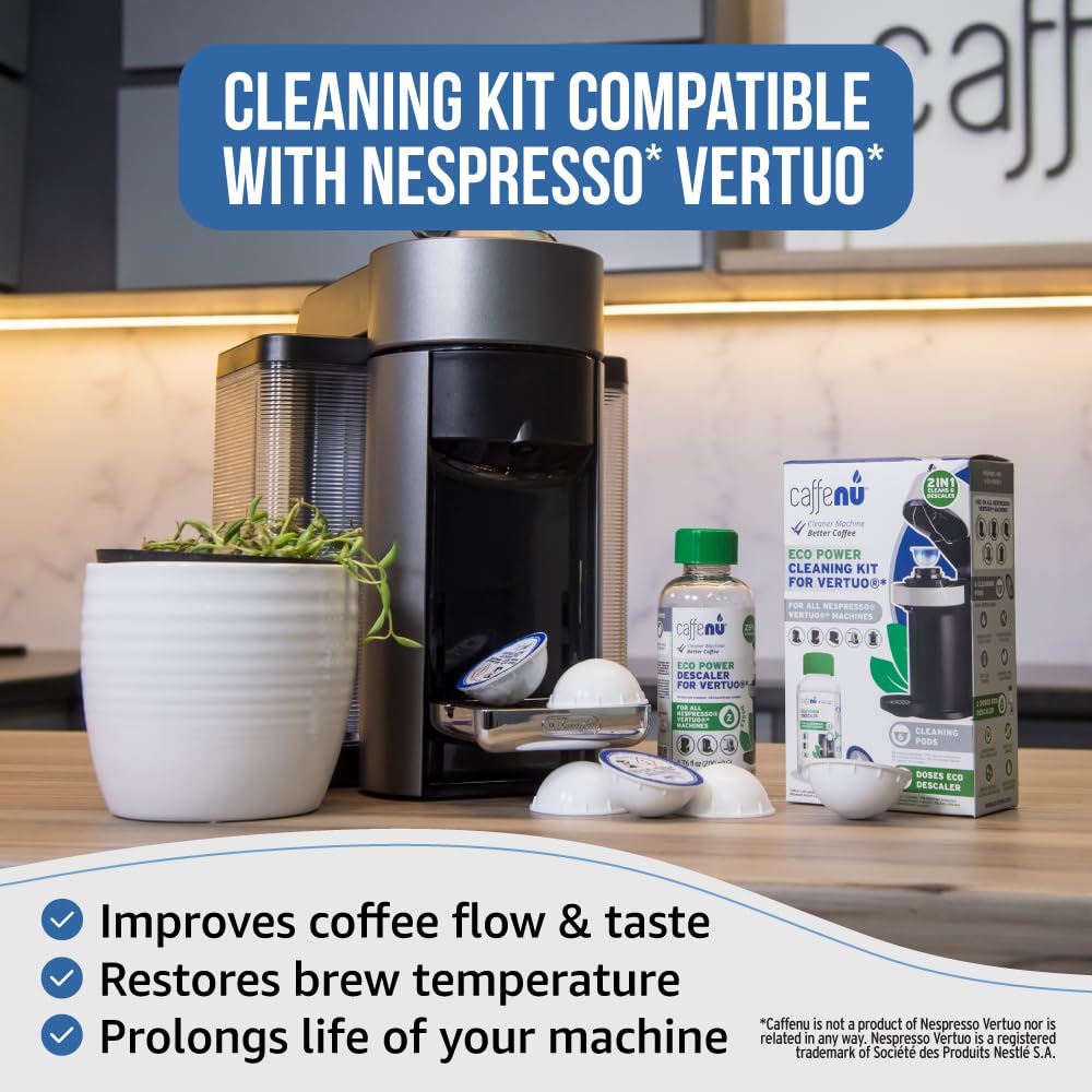 Caffenu Vertuo kit desincrustante de 2 dosis para descalcificar entre usos.