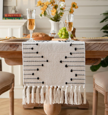 Caflife corredor de mesa boho, algodón natural, ideal para comedores modernos.