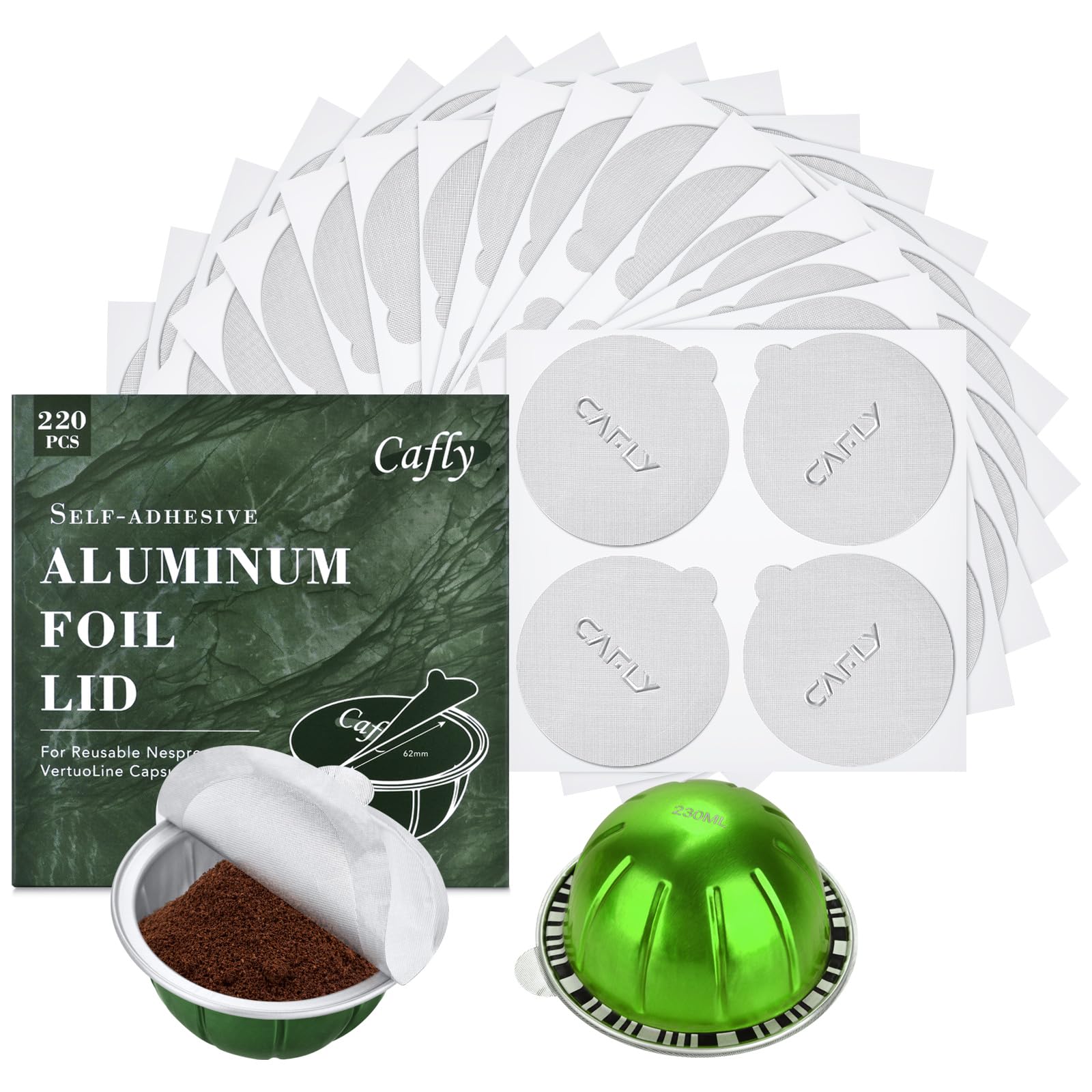 Cafly tapas aluminio 62mm Vertuo: cierre seguro para conservar aroma.