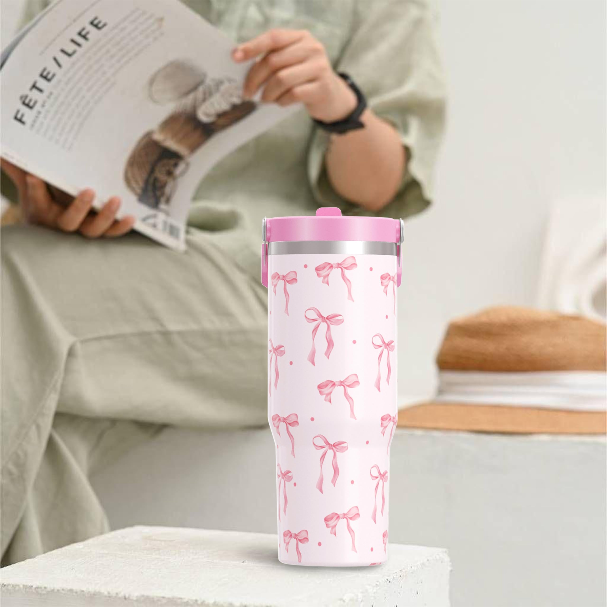 Cahduenx Bow Tumbler en acero inoxidable, seguro para bebidas