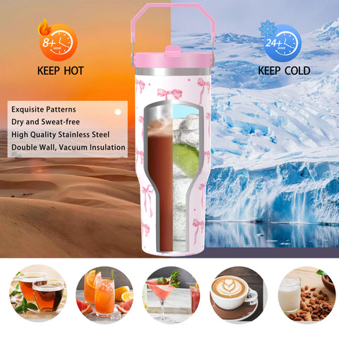 Cahduenx Bow Tumbler impreso con diseño de fresas para destacar
