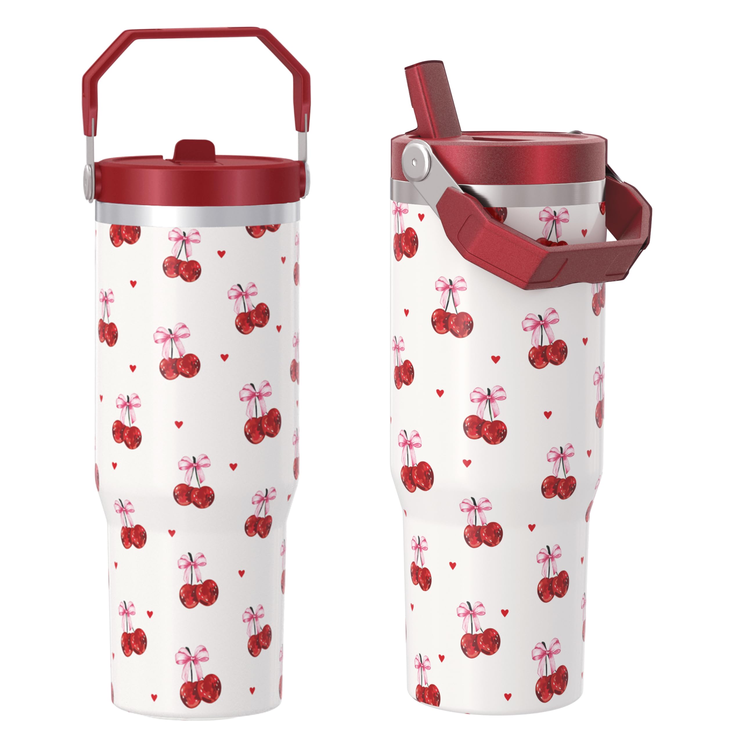 Vaso Cahduenx de 30 oz con manija de cereza, ideal para uso diario y viaje