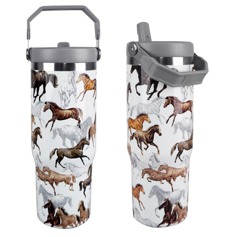 Vaso cahduenx 30 onzas con mango de paja y caballo estampado, ideal para uso diario