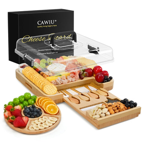 CAWIU tabla de charcutería con tapa de bambú, mantiene quesos frescos para picnic
