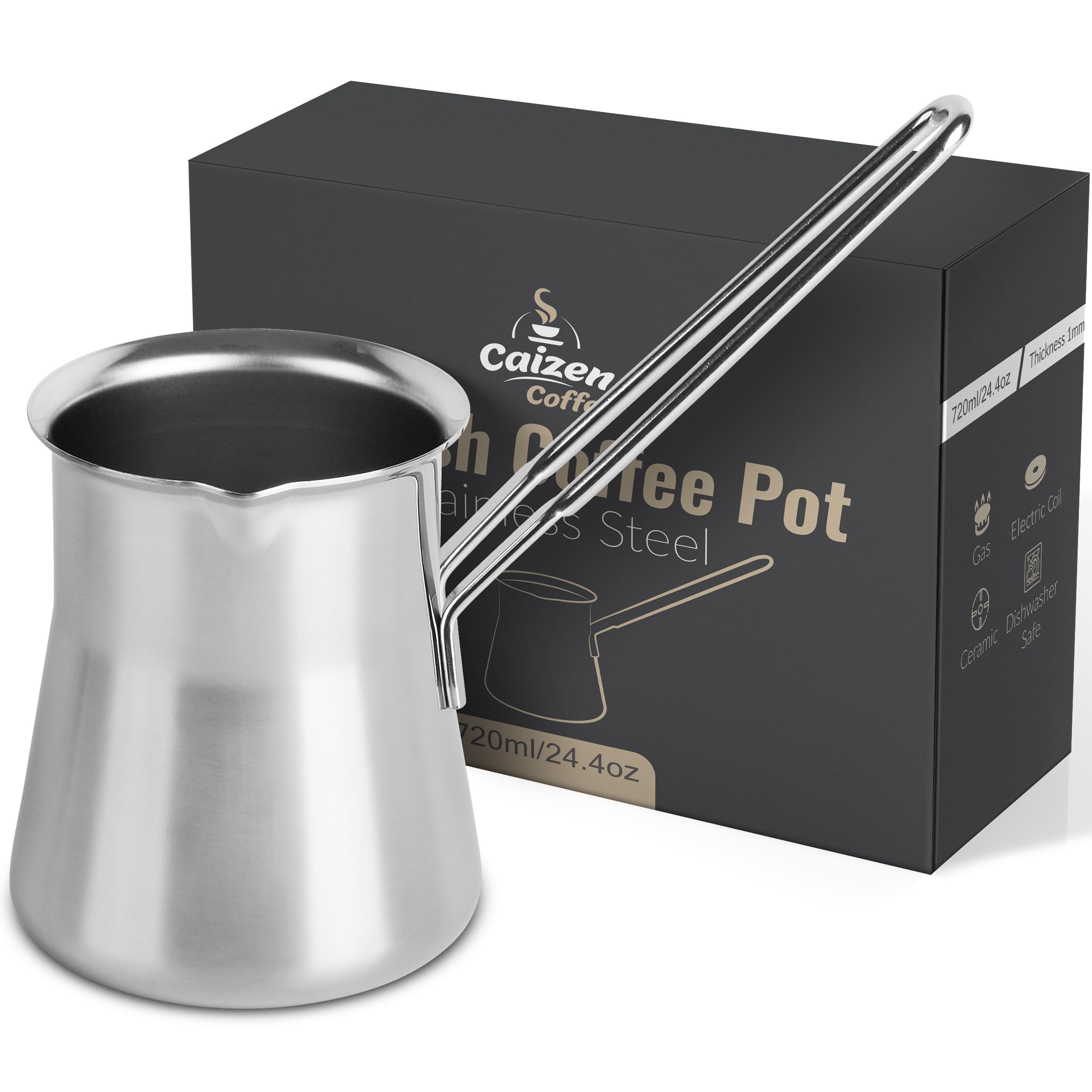 Caizen Coffee Briki 24 onzas vista general para despertar aromas intensos.