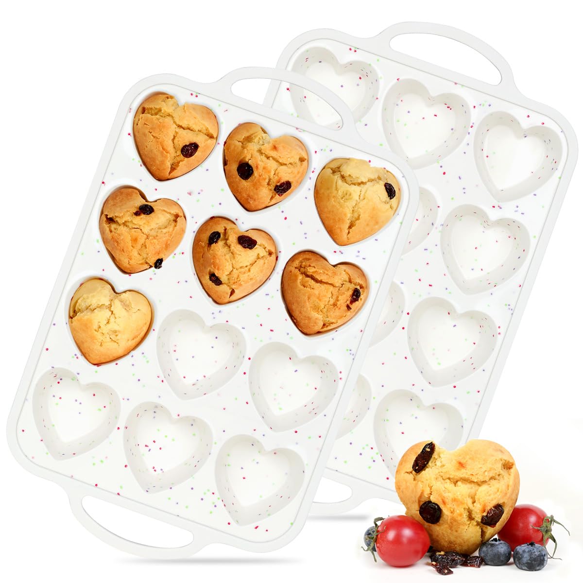 CAKETIME molde corazón de silicona, 12 cavidades, desmolde fácil.
