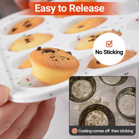 CAKETIME mini muffin pan, amplia temperatura, apto para horno, microondas y congelador.