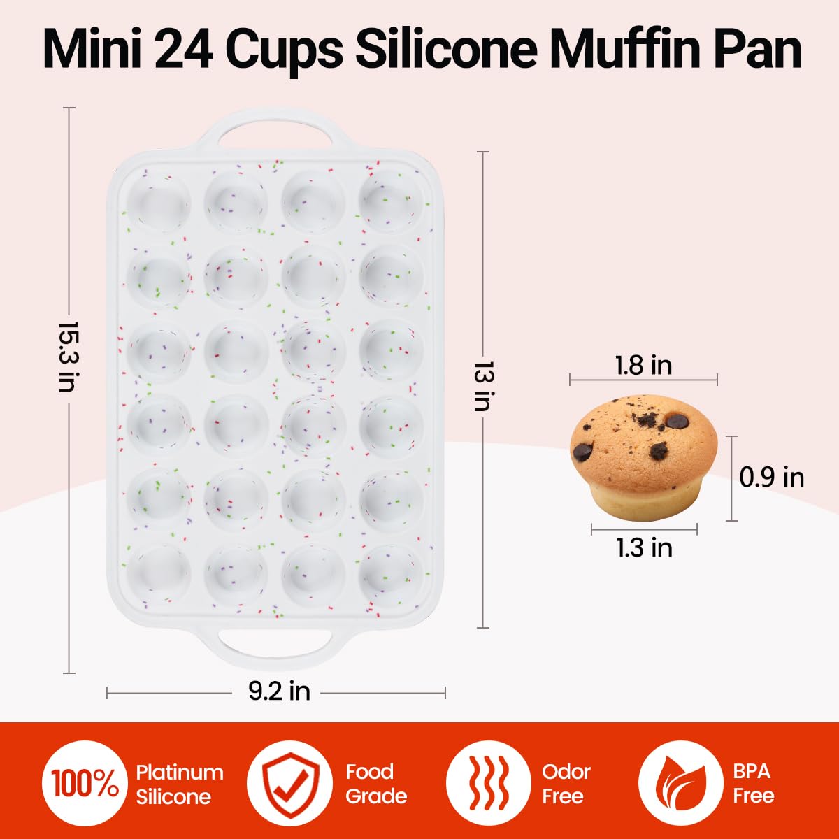 CAKETIME mini muffin pan, silicona antiadherente, desmolde rápido y limpieza sencilla.