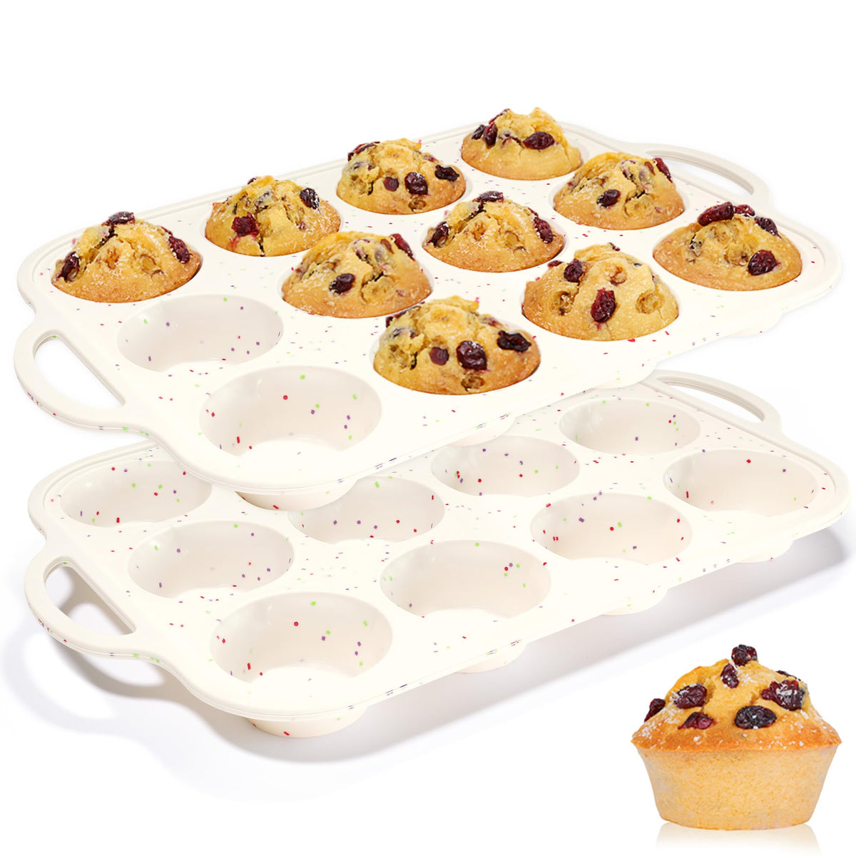 CAKETIME molde magdalenas silicona de 12 cupos, desmolado fácil para muffins caseros.
