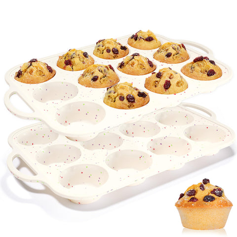 CAKETIME molde magdalenas silicona de 12 cupos, desmolado fácil para muffins caseros.